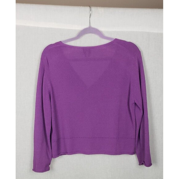Eileen Fisher Cardigan M Button Front Purple Cropped Casual Stencil Hem Design - Picture 2 of 5